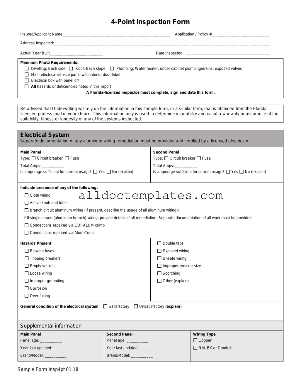 Fill in a Valid 4 Point Inspection Form