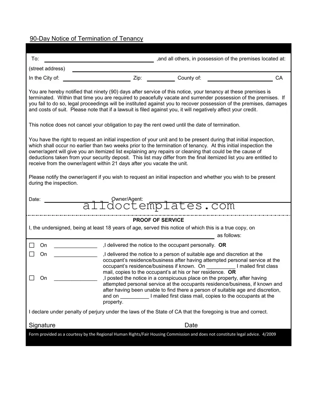Fill in a Valid 90 Day Notice To Move Out Form