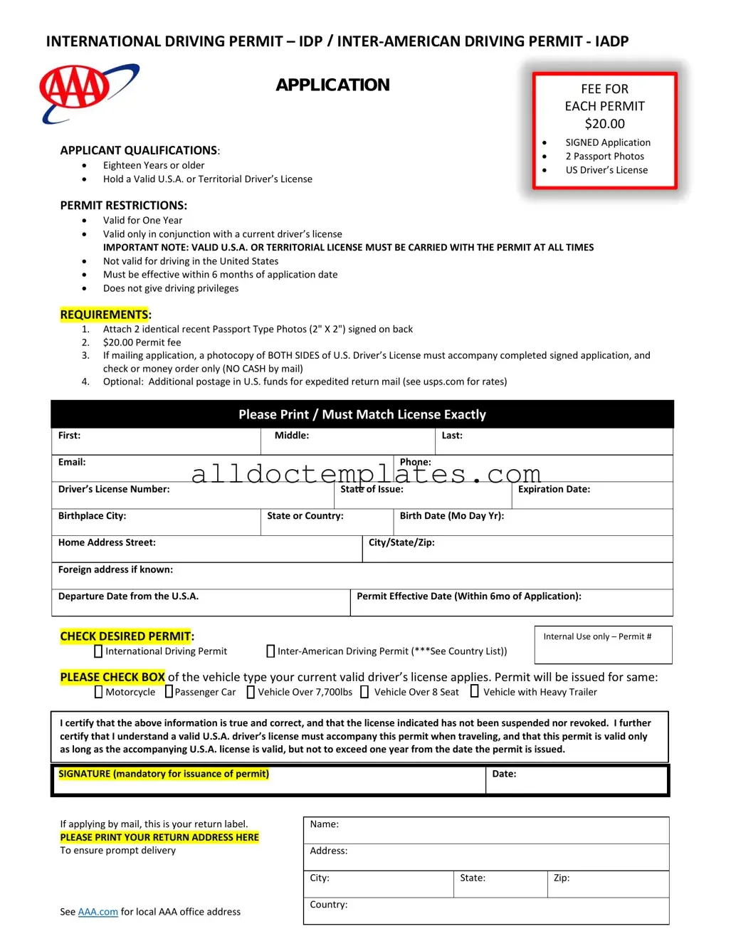 Fill in a Valid Aaa International Driving Permit Application Form