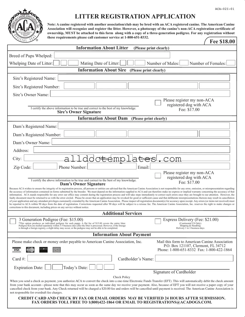 Fill in a Valid Aca Litter Registration Form