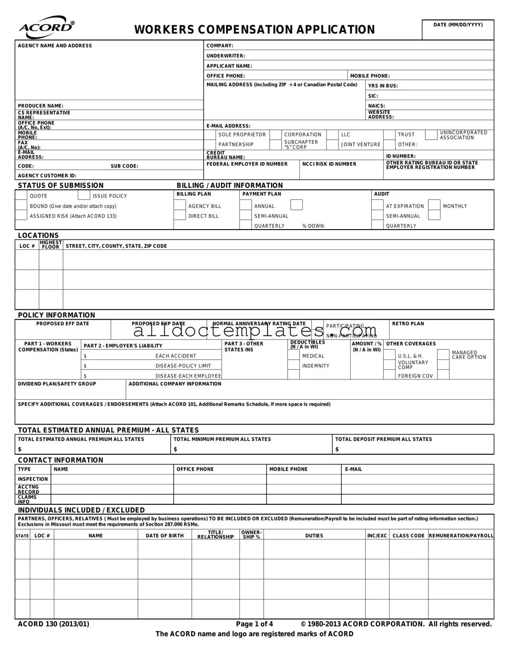 Fill in a Valid Acord 130 Form
