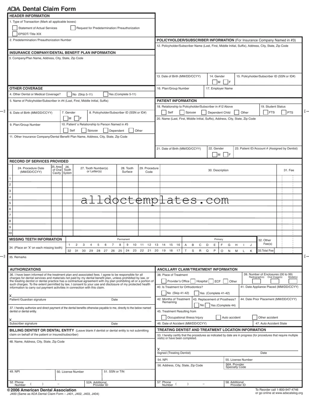 Fill in a Valid Ada Dental Claim Form