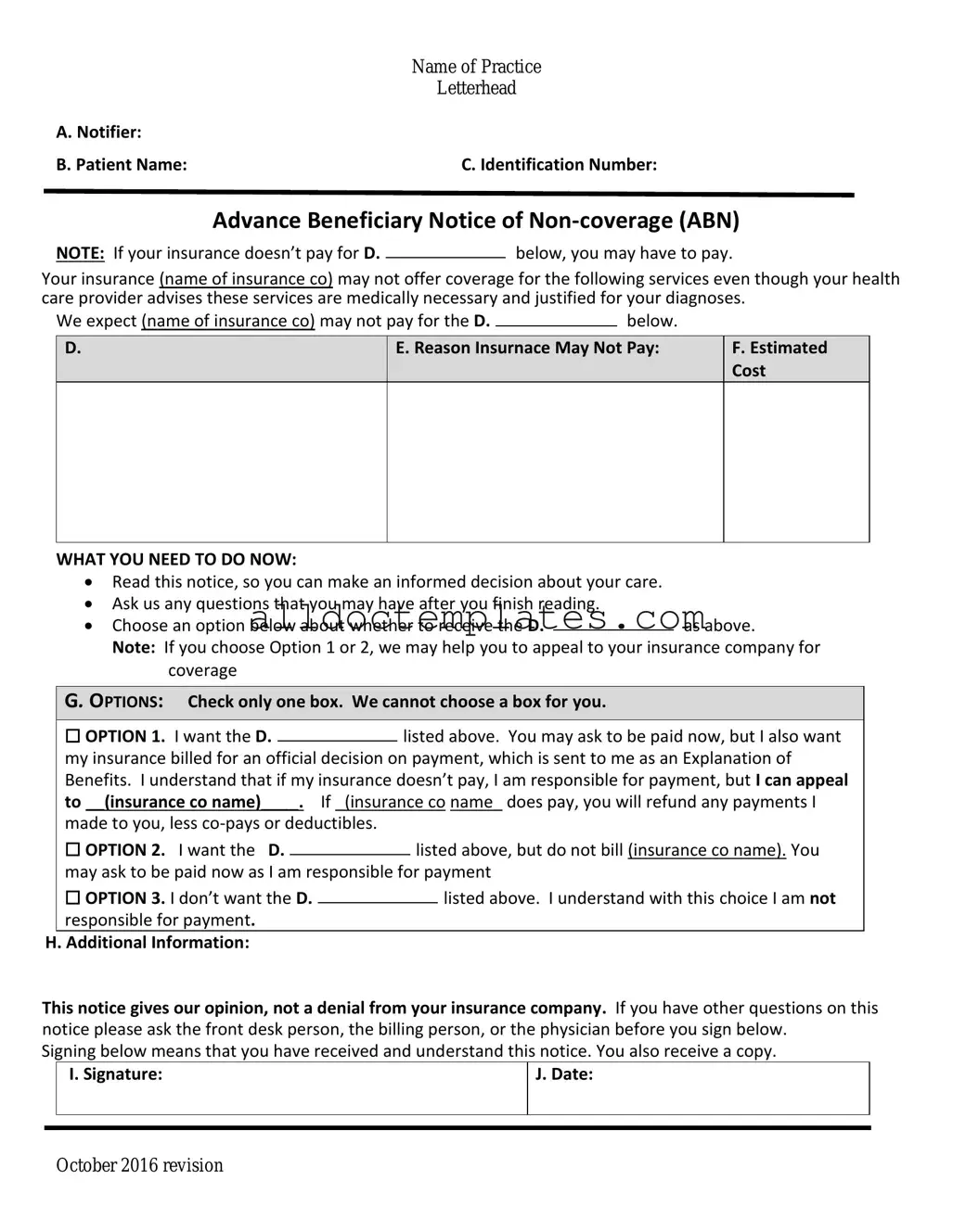 Fill in a Valid Advance Beneficiary Notice of Non-coverage Form