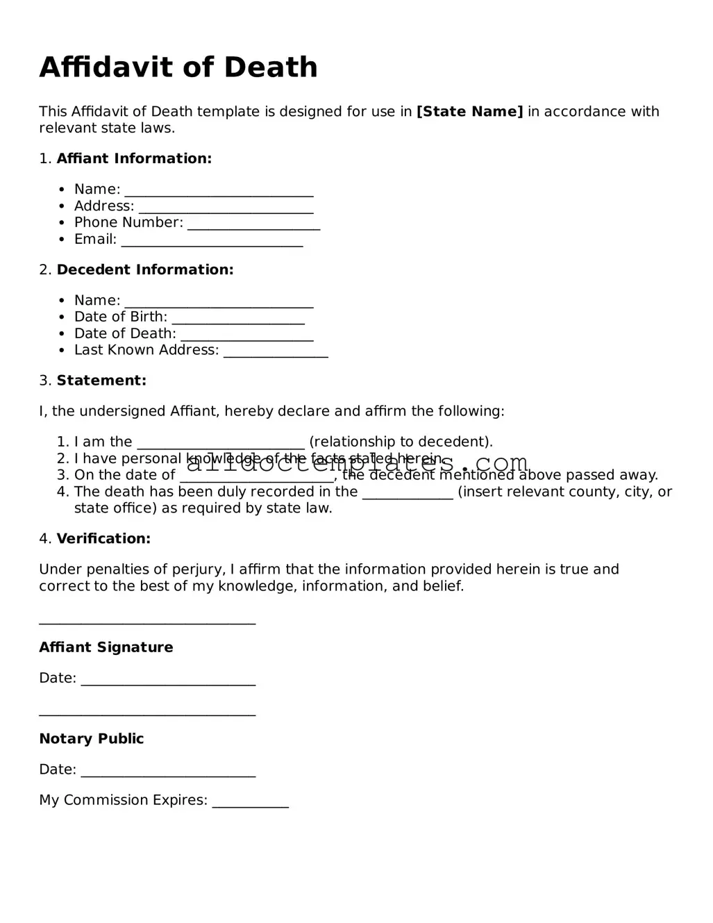 Valid Affidavit of Death Template