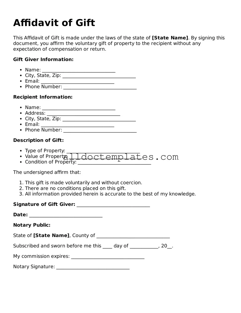 Valid Affidavit of Gift Template