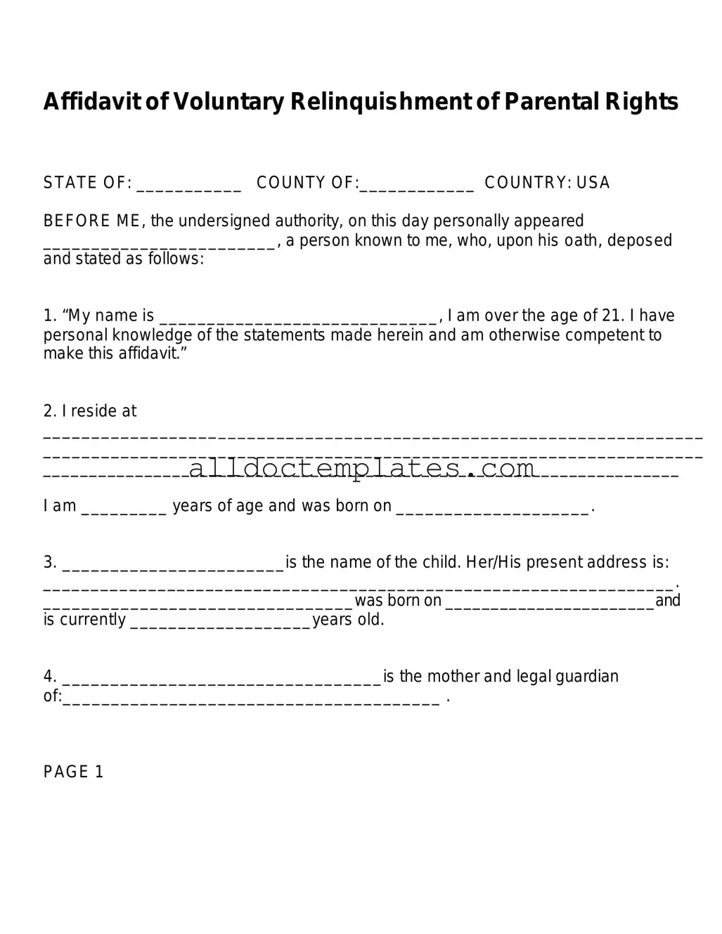 Fill in a Valid Affidavit Parental Rights Form