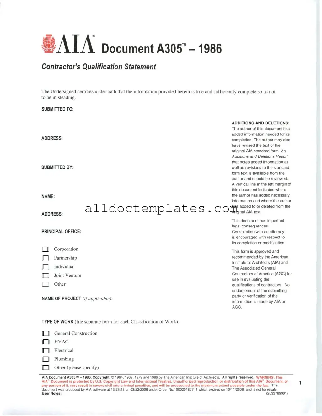 Fill in a Valid AIA A305 Form