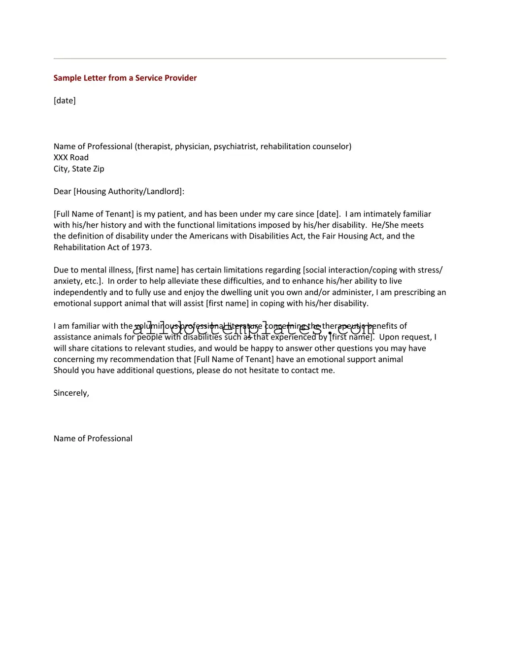Fill in a Valid Emotional Support Animal Letter Form