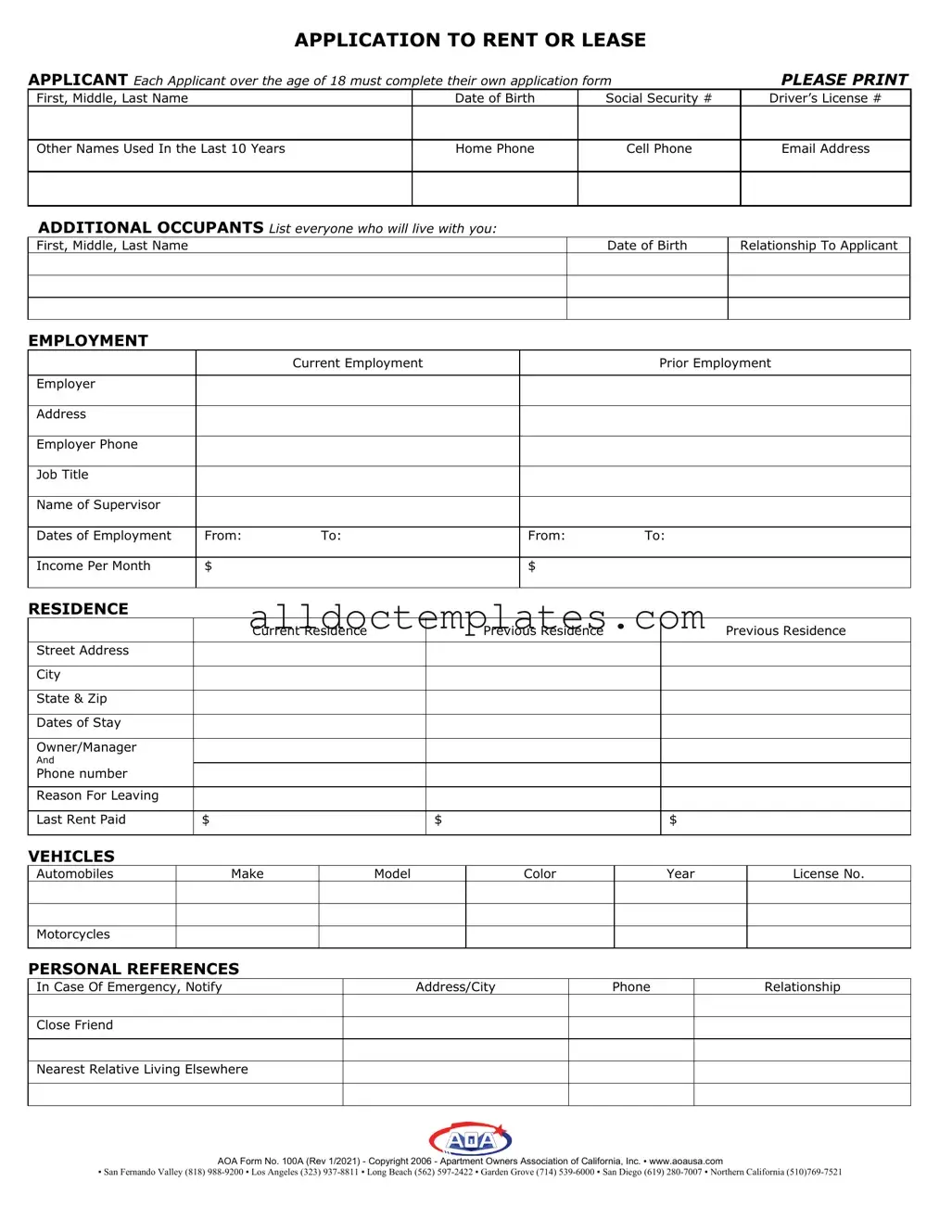 Fill in a Valid Aoa 100A Form