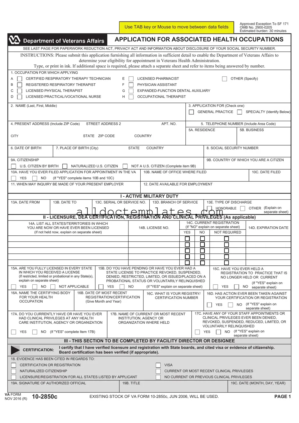 Fill in a Valid VA 10-2850c Form