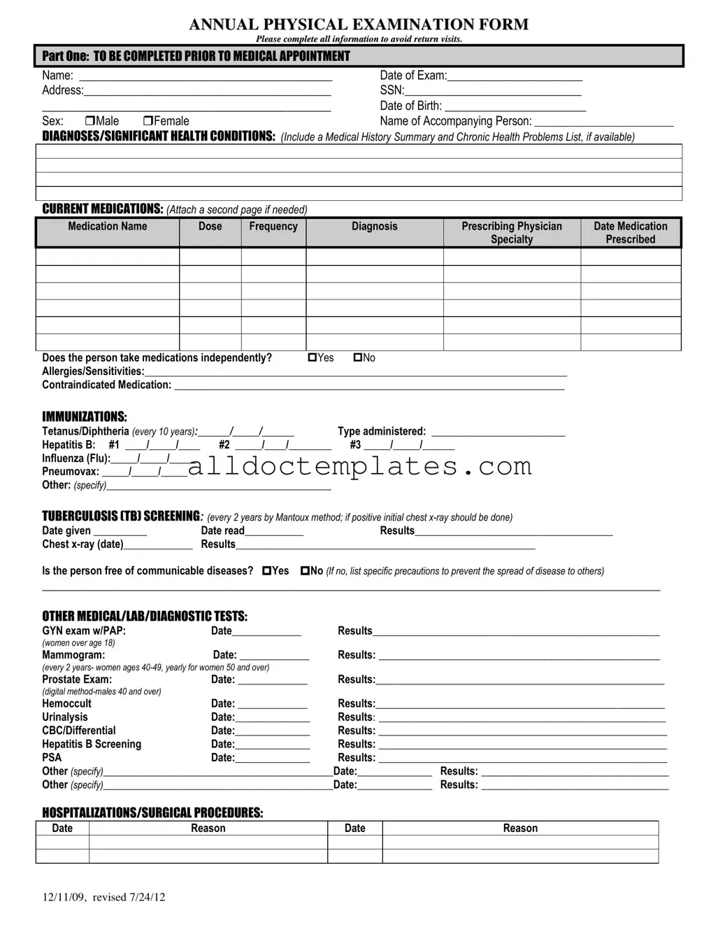 Fill in a Valid Annual Physical Examination Form