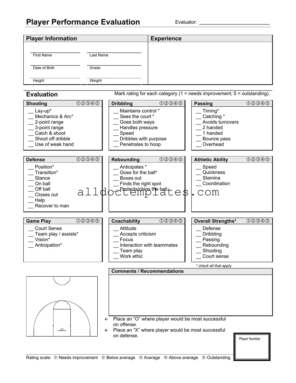 Fill in a Valid Basketball Evaluation Form