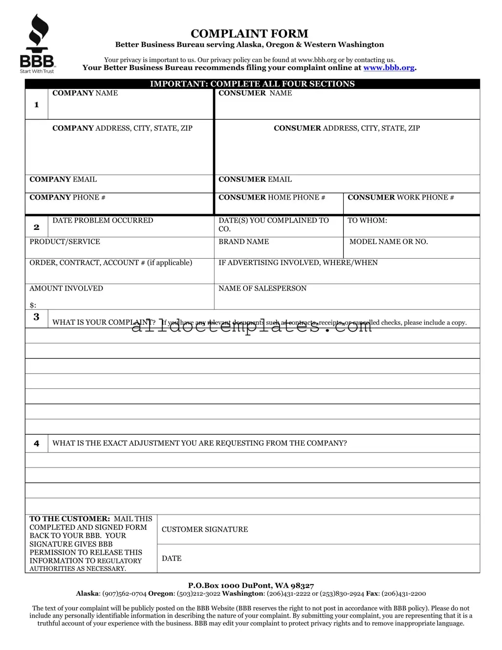 Fill in a Valid Bbb Complaint Form