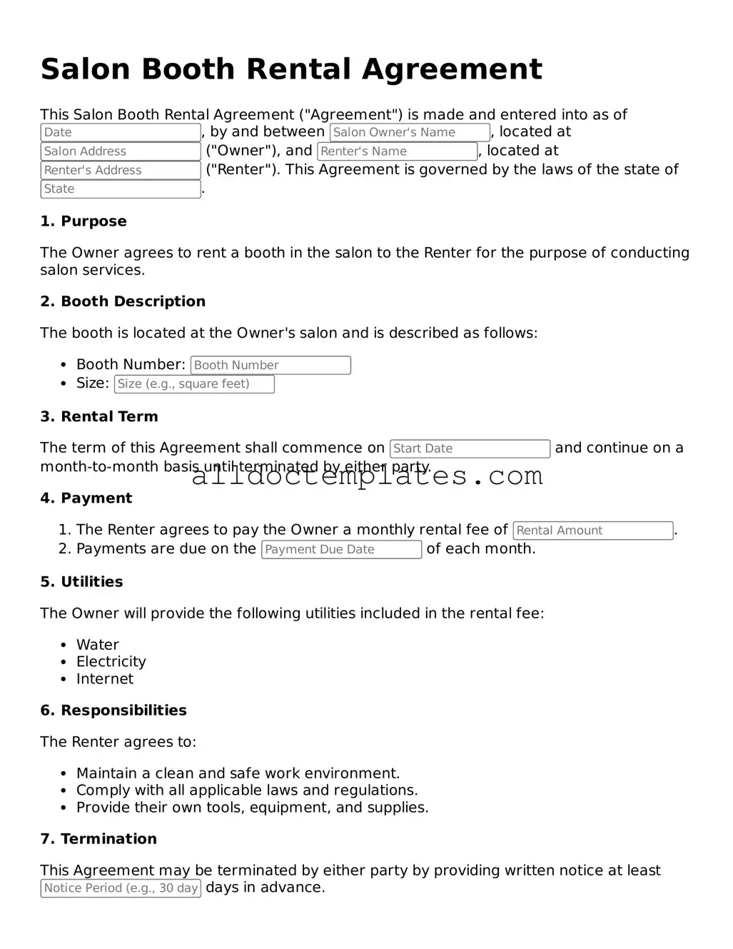Valid Salon Booth Rental Agreement Template