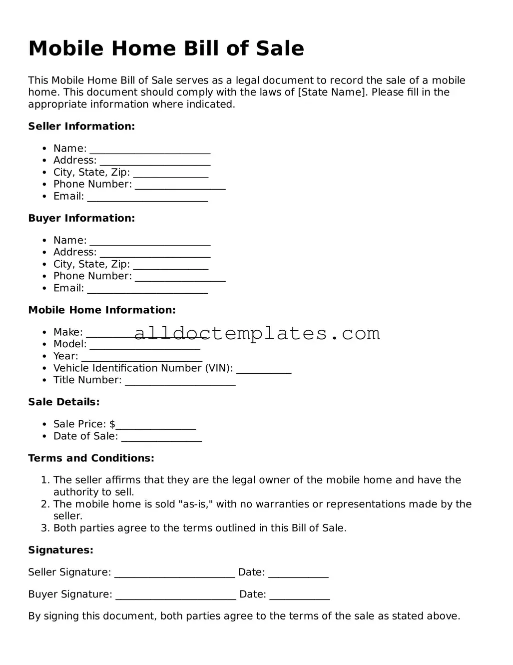 Valid Mobile Home Bill of Sale Template