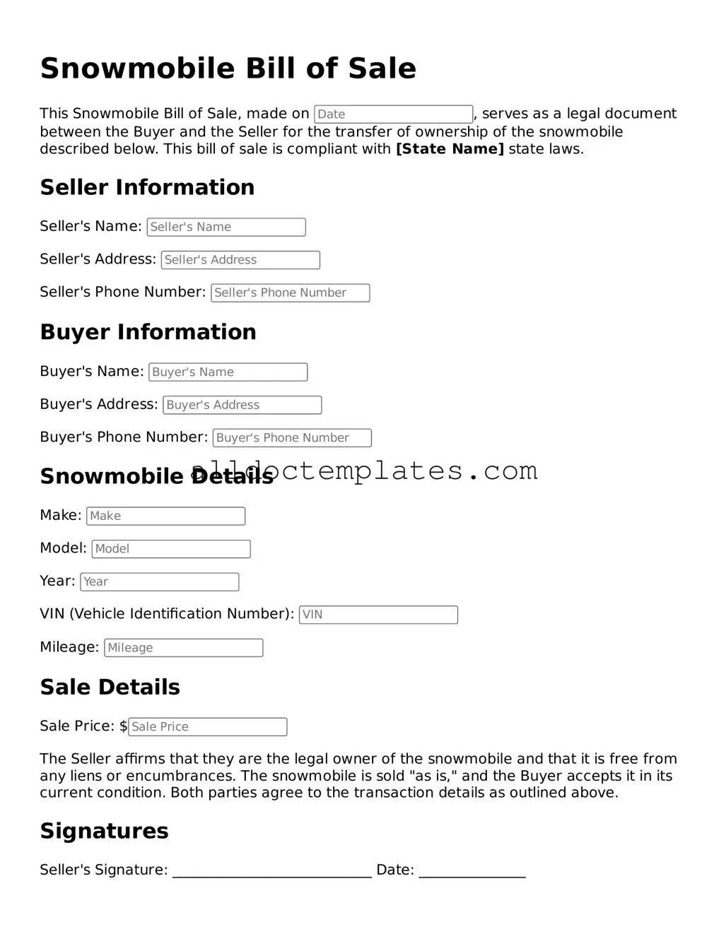 Valid Snowmobile Bill of Sale Template
