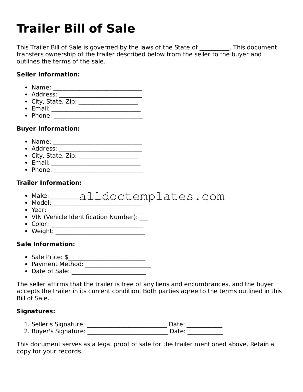 Valid Trailer Bill of Sale Template