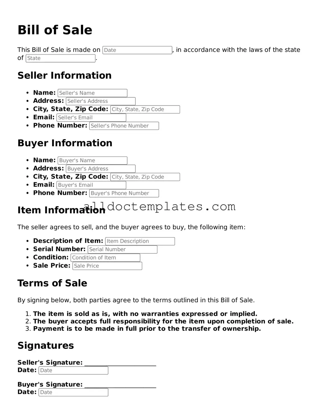 Valid Bill of Sale Template