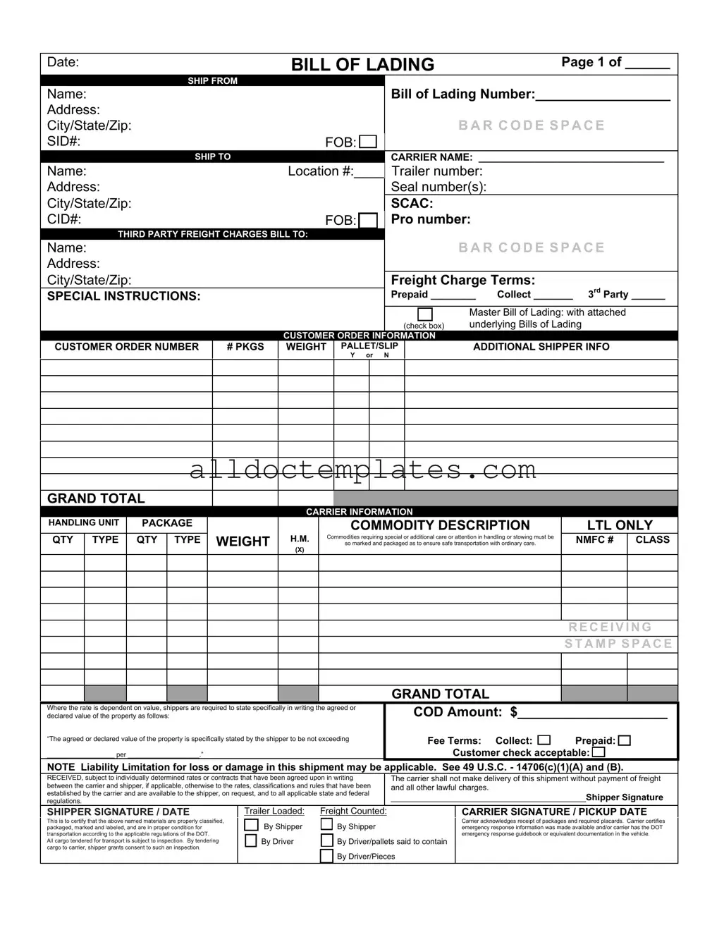 Fill in a Valid Bill of Lading with a Supplement Form