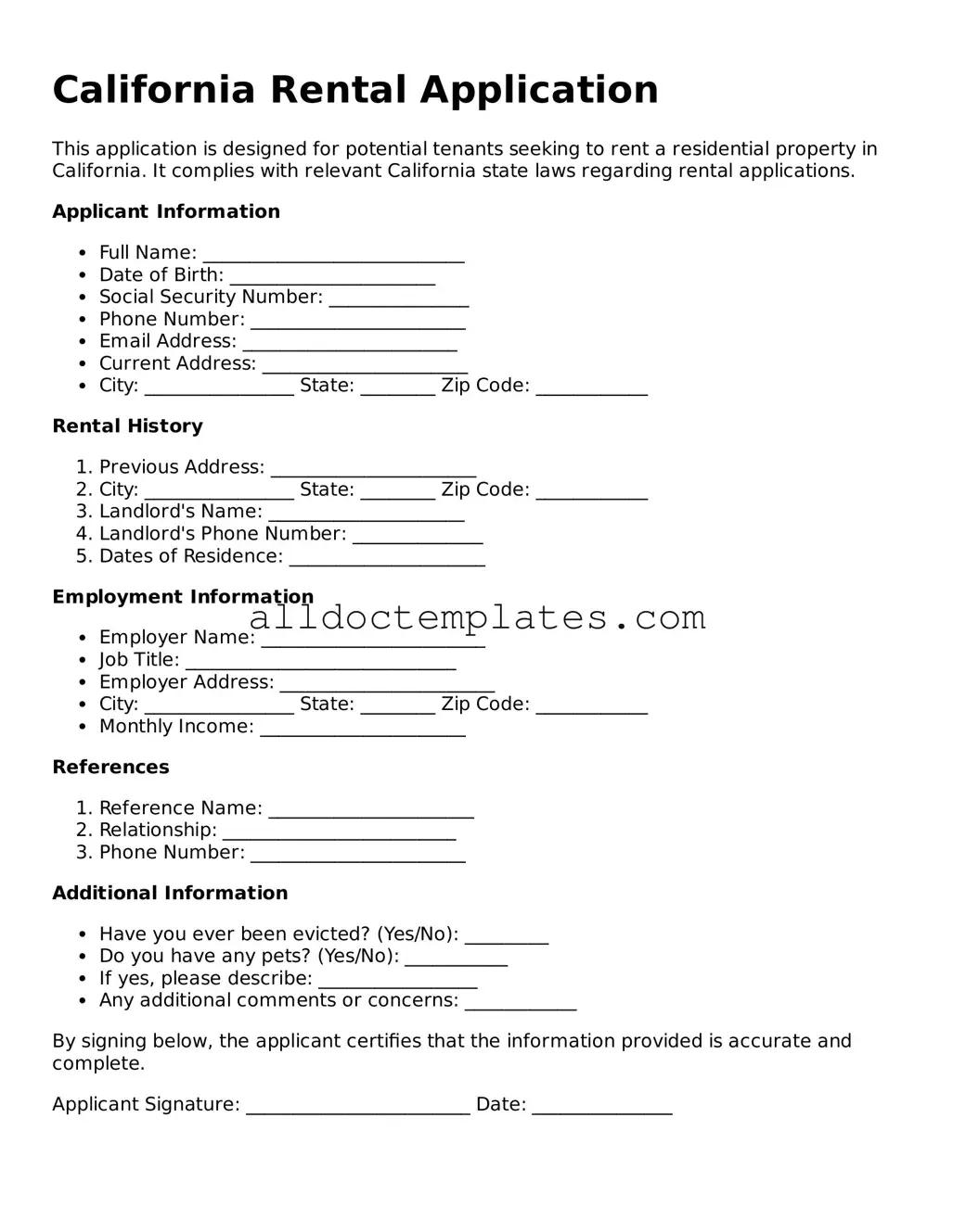 Free Rental Application Document for California State