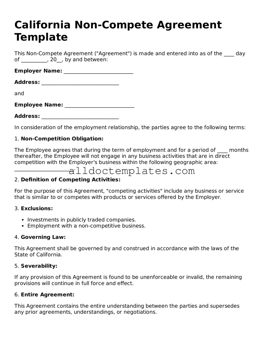 Free Non-compete Agreement Document for California State