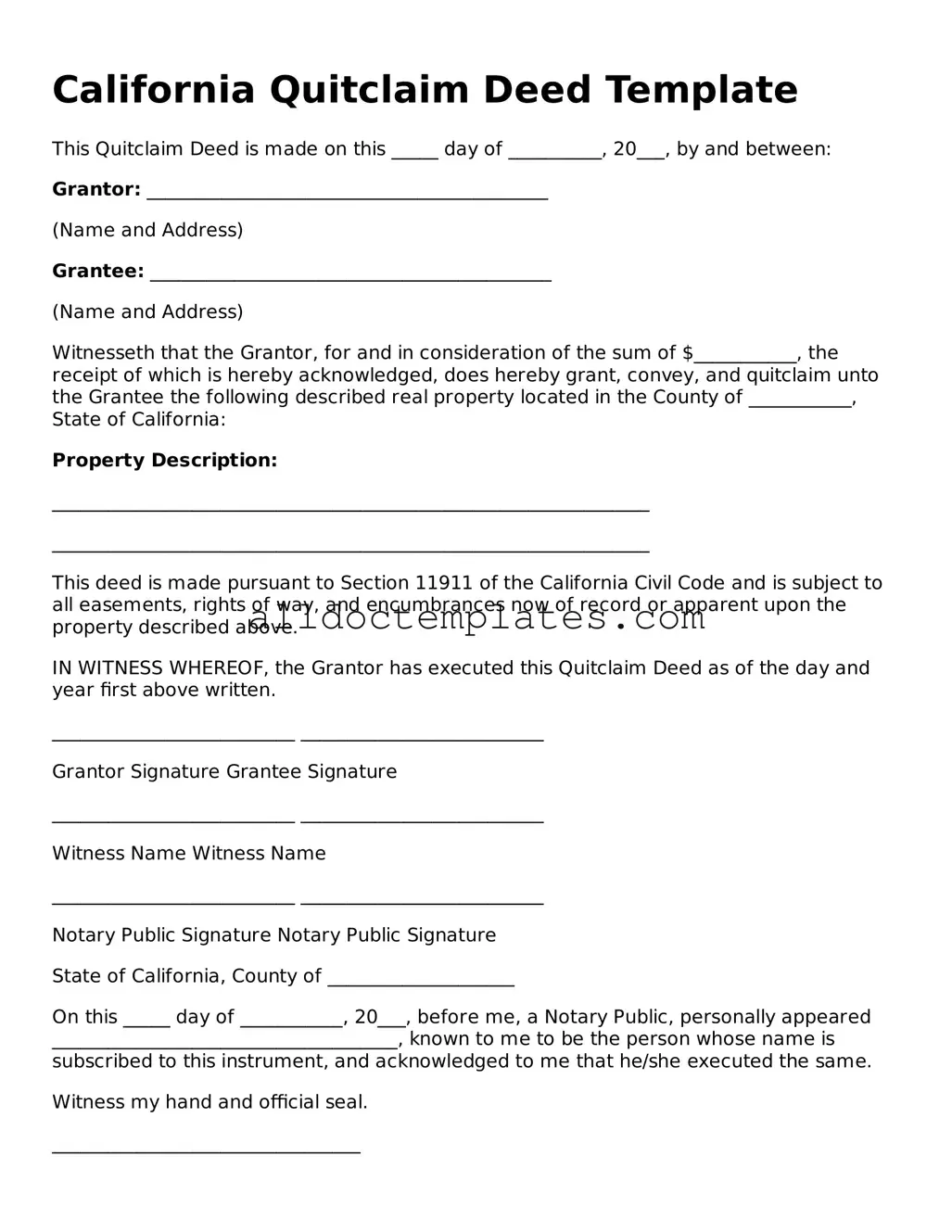 Free Quitclaim Deed Document for California State