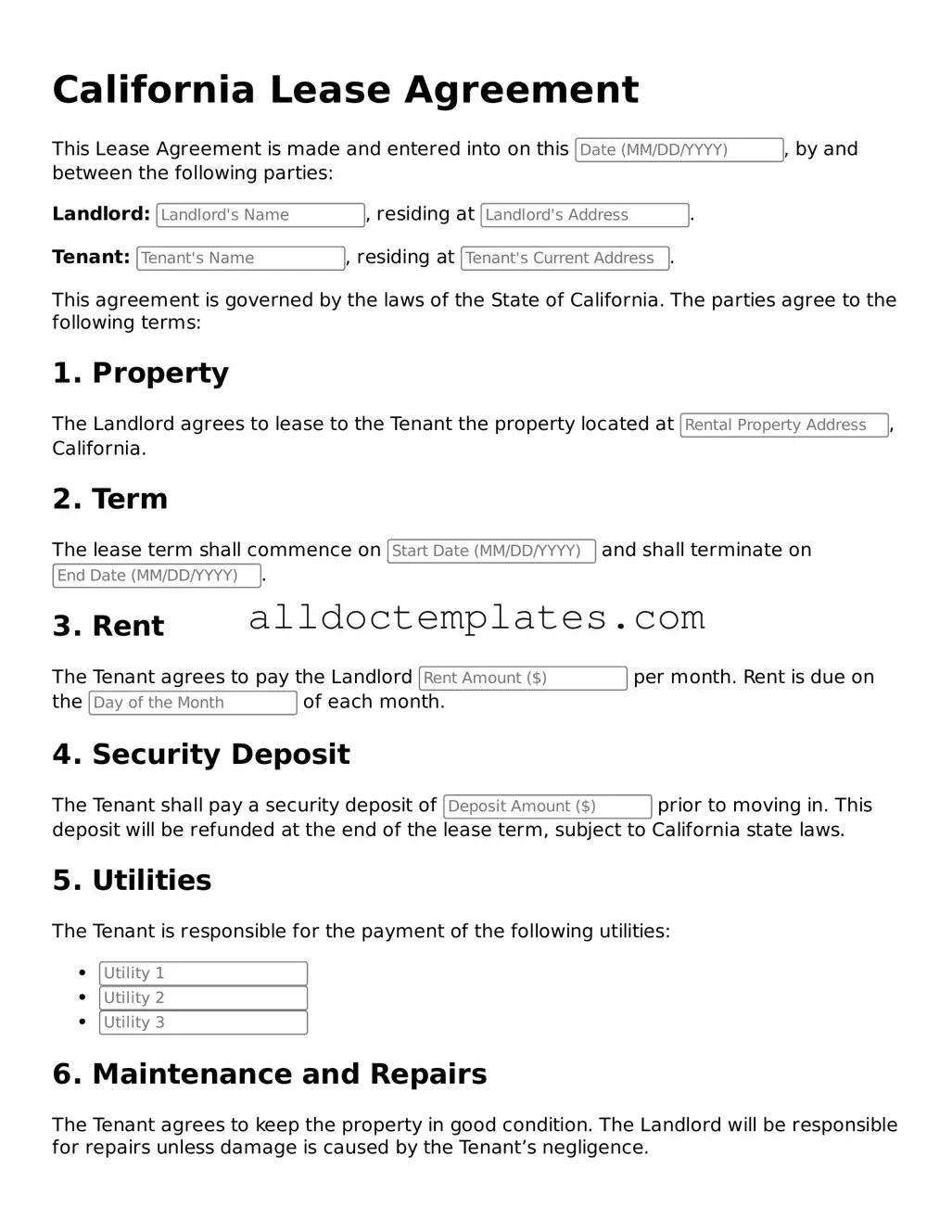 Free Lease Agreement Document for California State