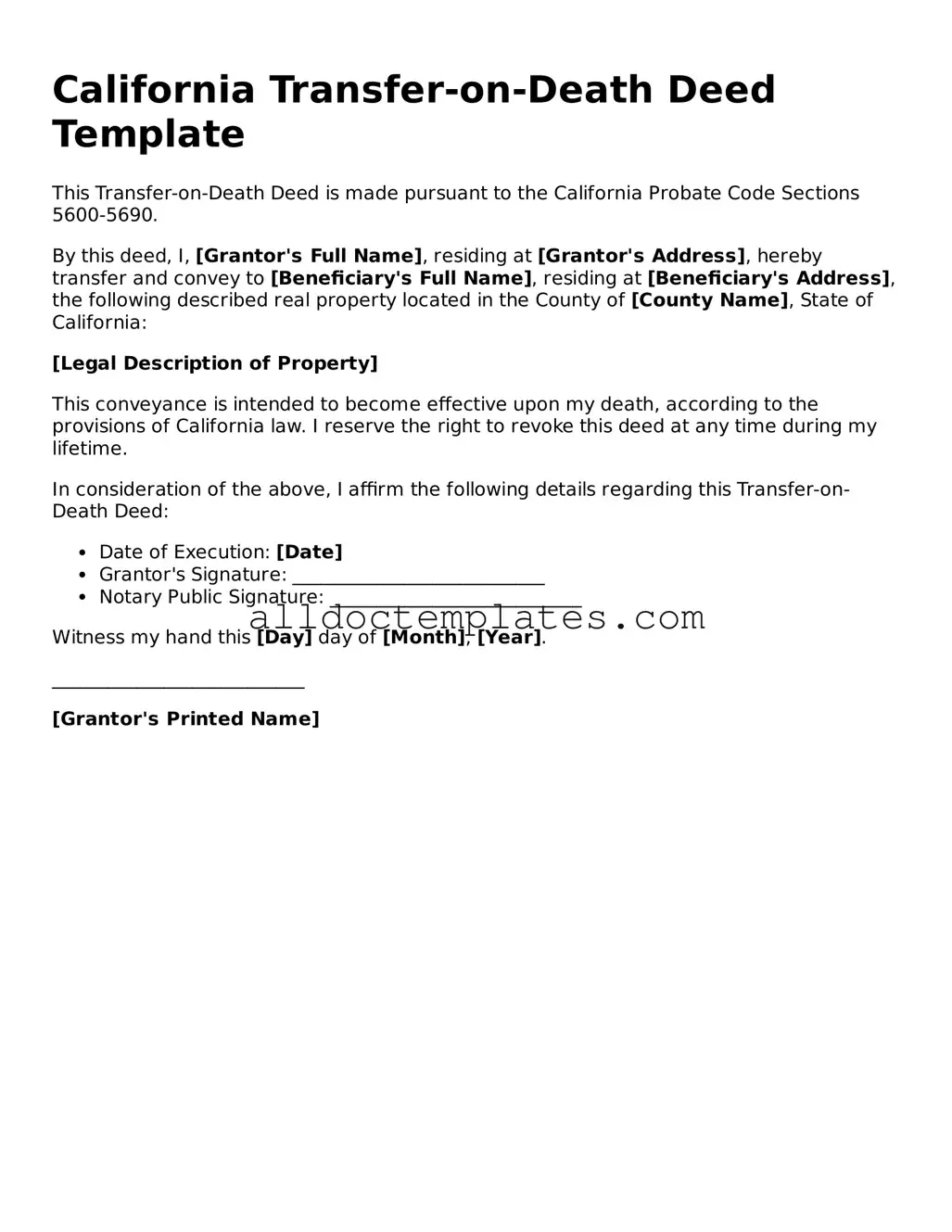 Free Transfer-on-Death Deed Document for California State
