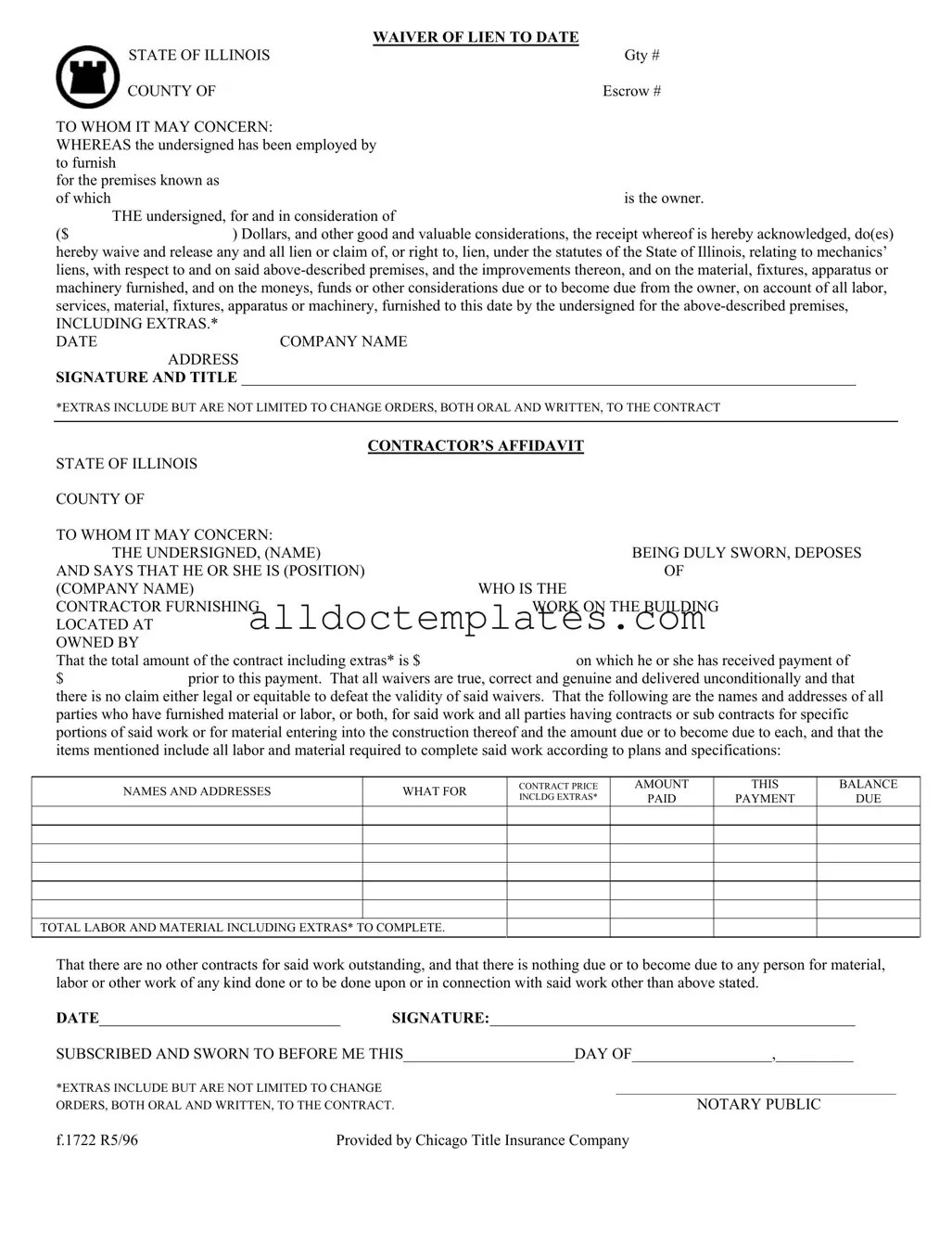 Fill in a Valid Chicago Title Waiver Format Form