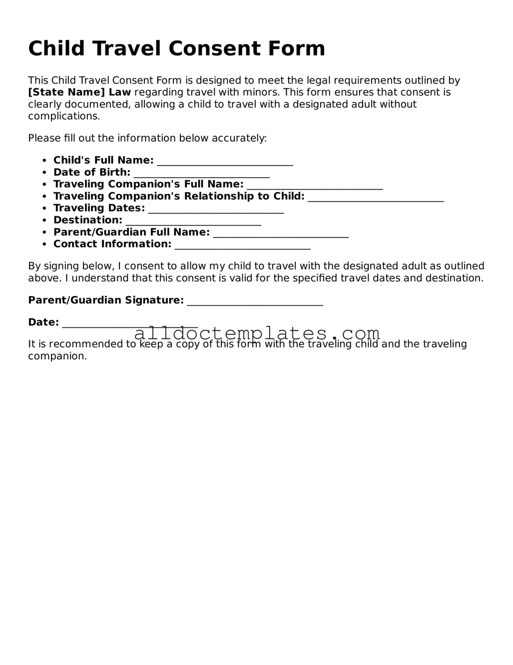 Valid Child Travel Consent Form Template