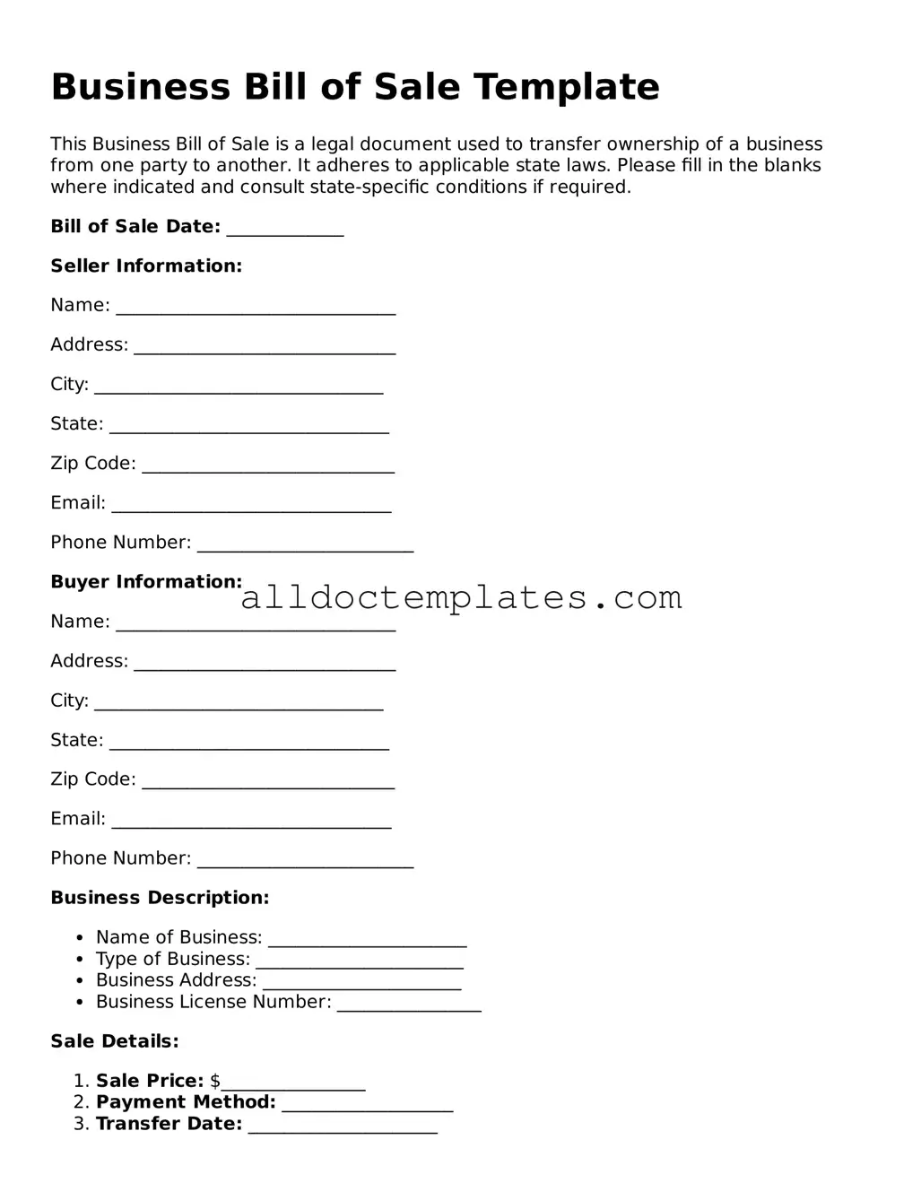 Valid Business Bill of Sale Template