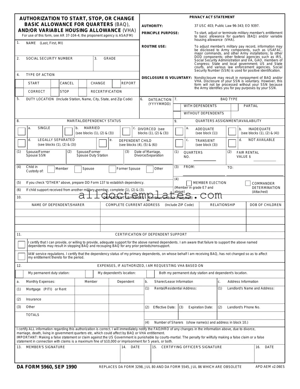 Fill in a Valid DA 5960 Form
