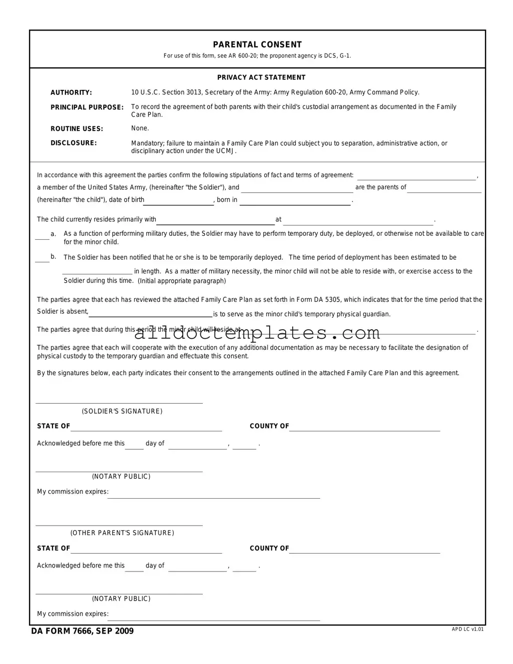 Fill in a Valid DA 7666 Form