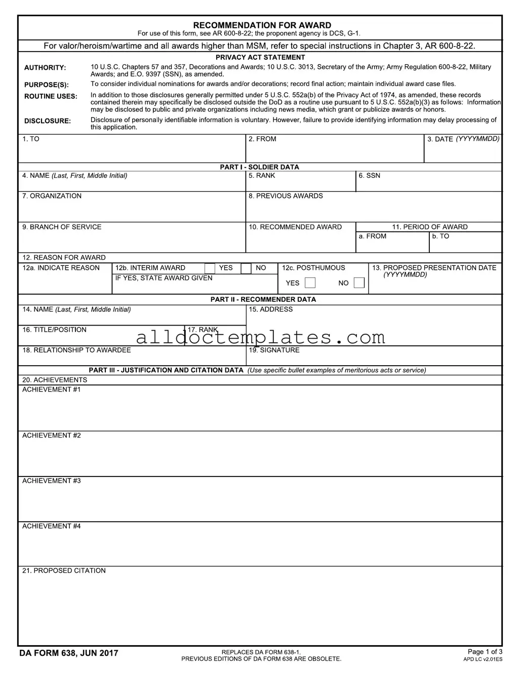 Fill in a Valid Da 638 Form