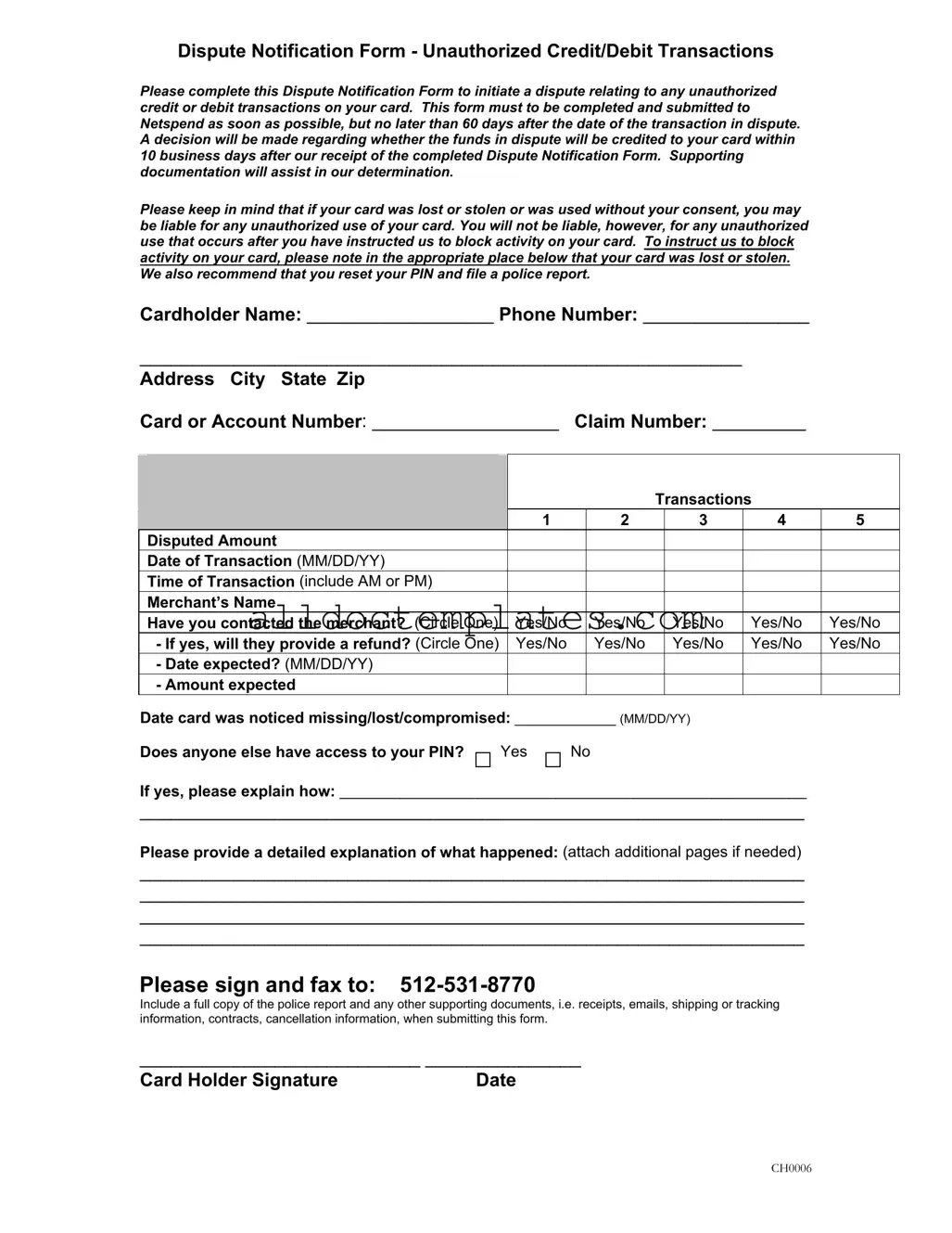 Fill in a Valid Netspend Dispute Form