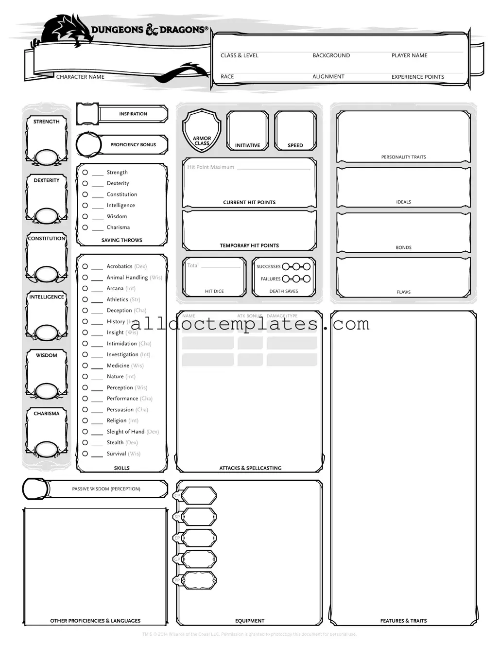 Fill in a Valid Dnd Character Sheet Form