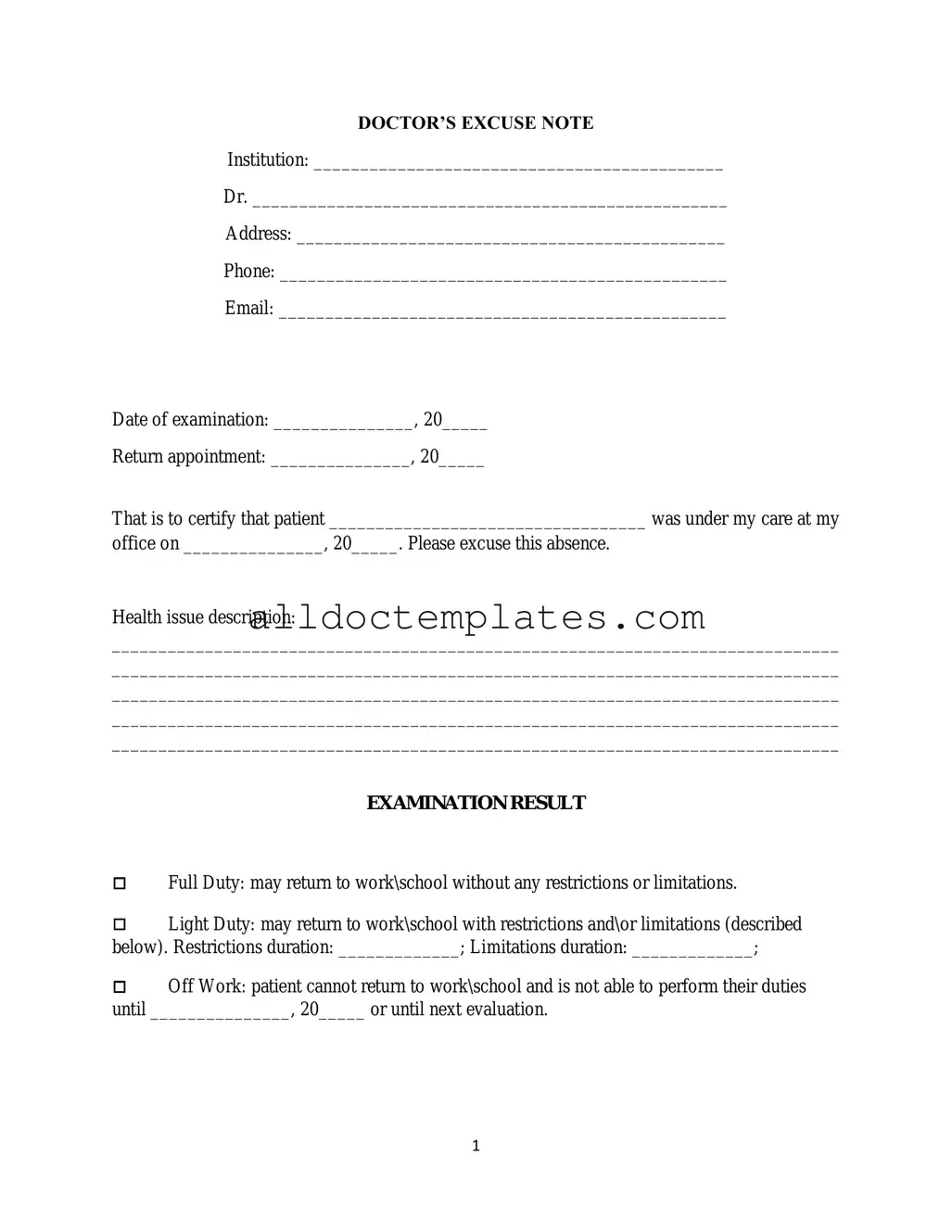 Fill in a Valid Doctors Excuse Note Form