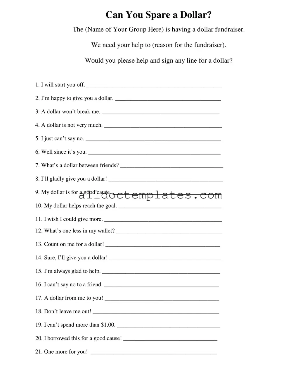 Fill in a Valid Donated A Dollar Form