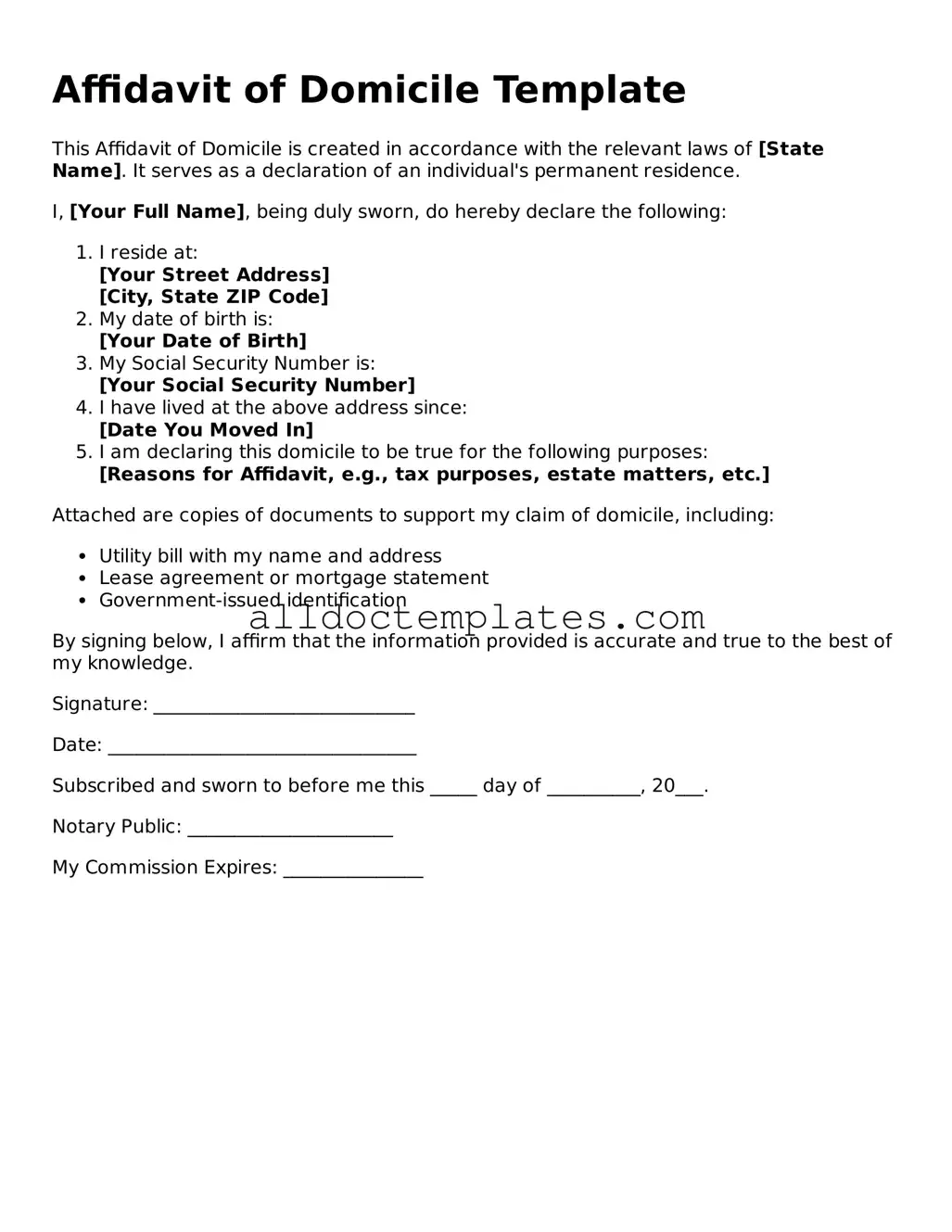 Valid Affidavit of Domicile Template
