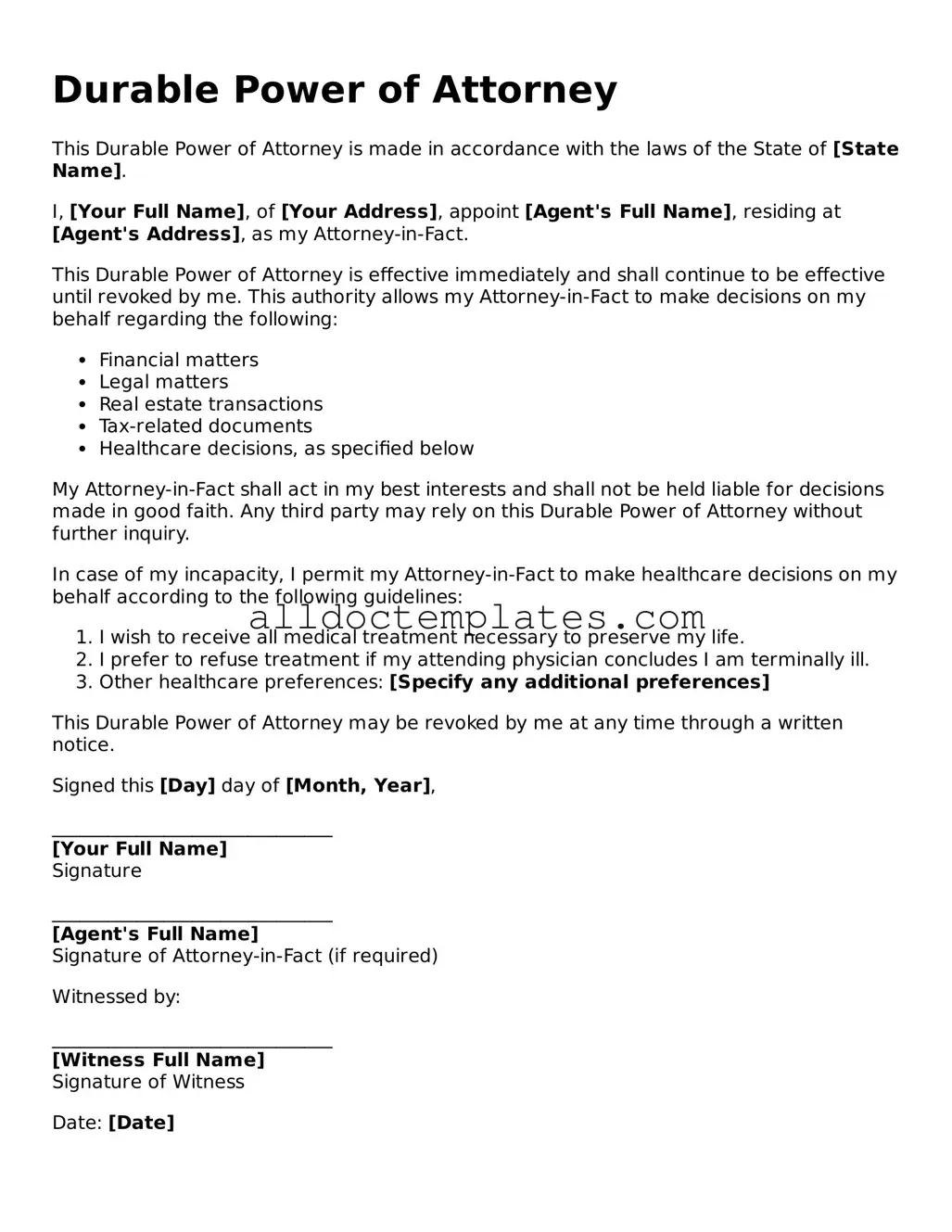 Valid Durable Power of Attorney Template