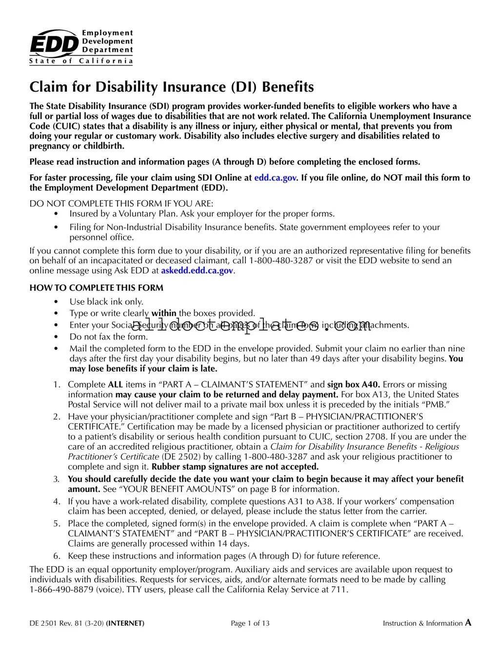 Fill in a Valid EDD DE 2501 Form