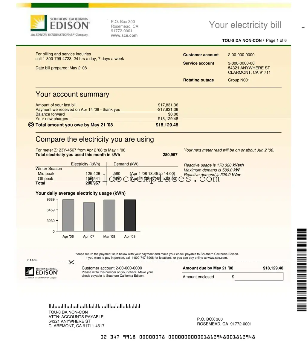 Fill in a Valid Edison Electricity Bill Form
