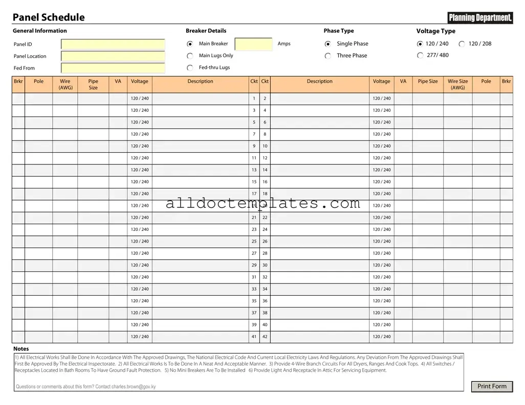Fill in a Valid Electrical Panel Schedule Form