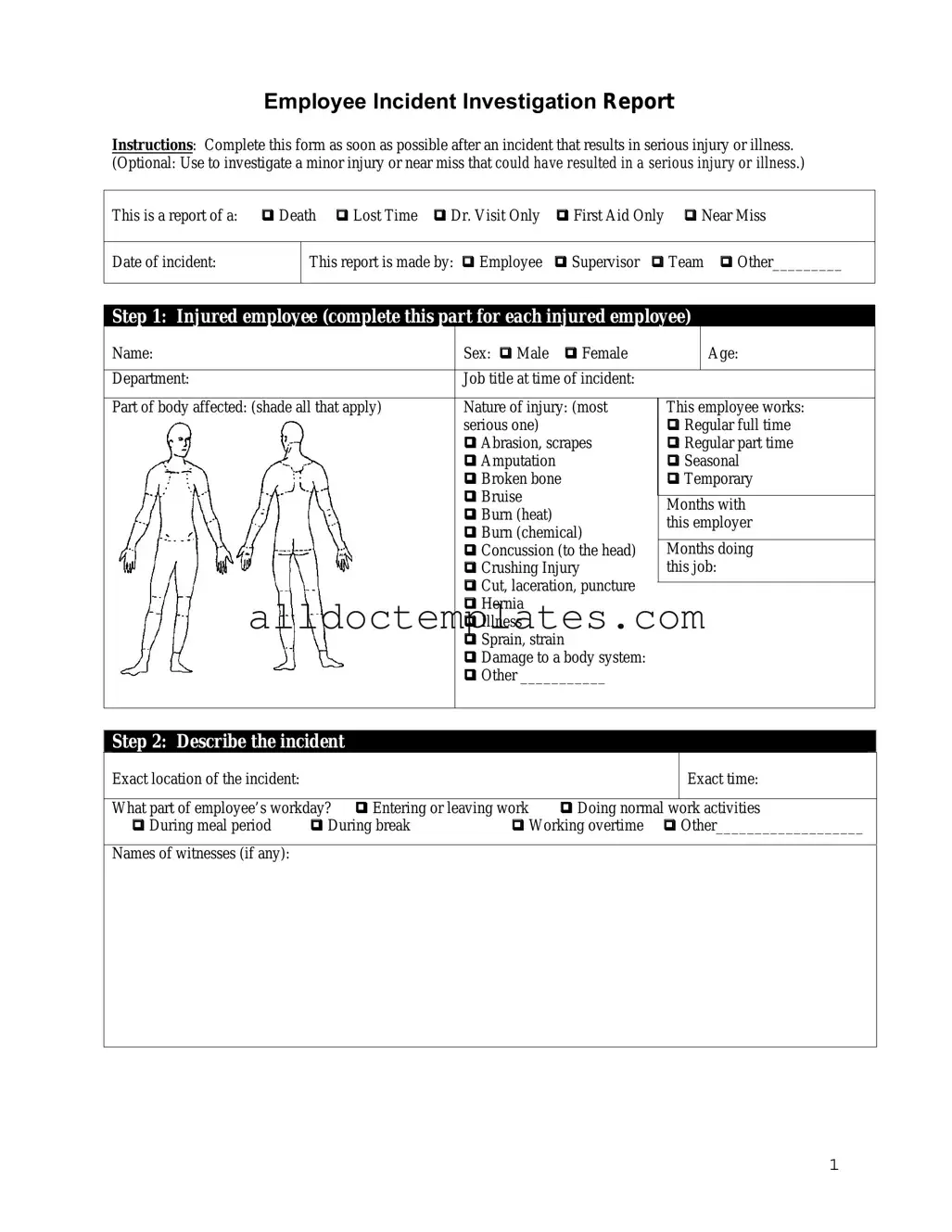 Fill in a Valid Employee Accident Report Form