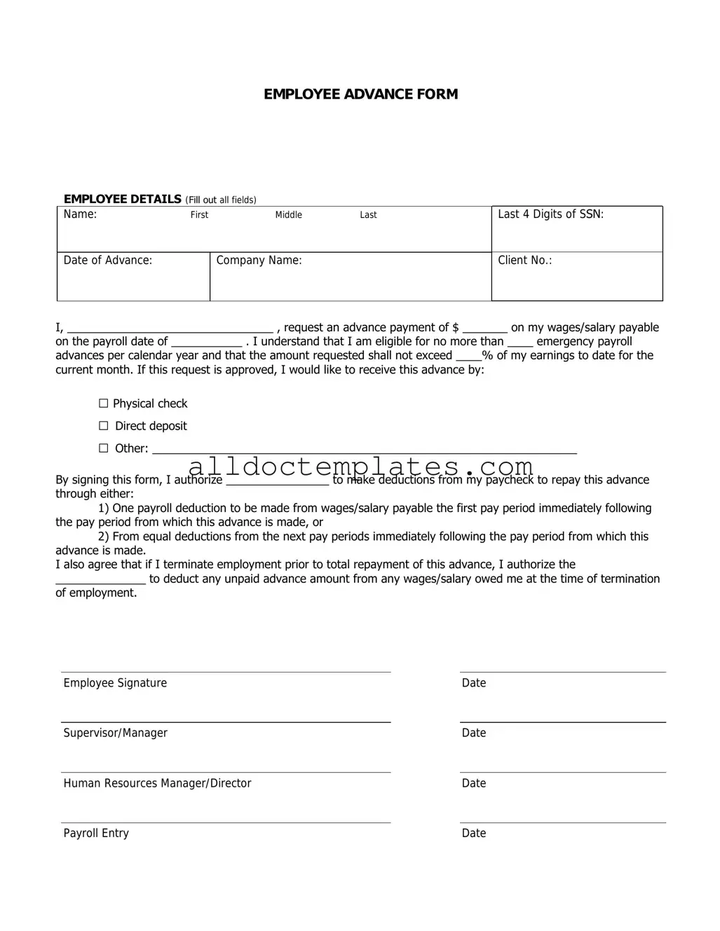Fill in a Valid Employee Advance Form