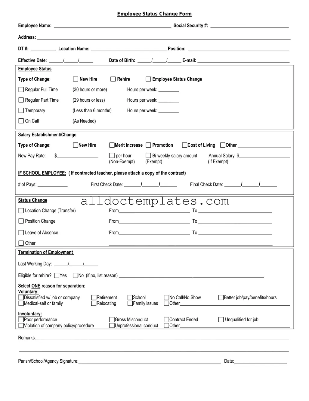 Fill in a Valid Employee Status Change Form