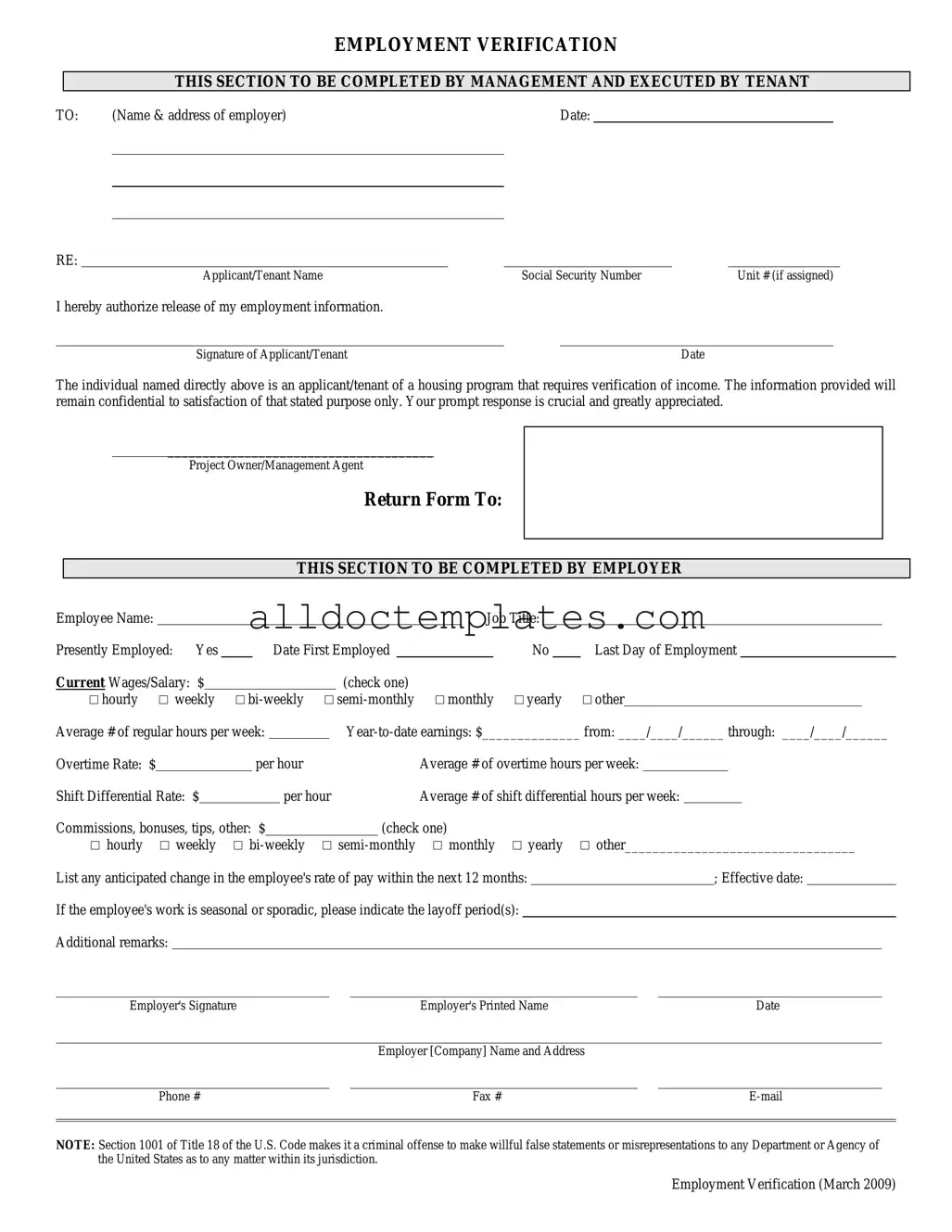 Fill in a Valid Employment verification form Form