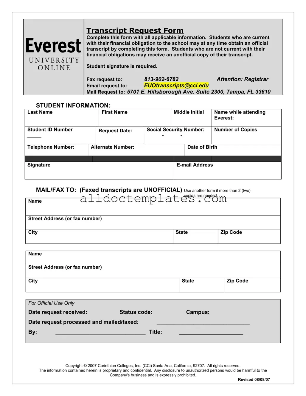Fill in a Valid Everest University Transcript Form