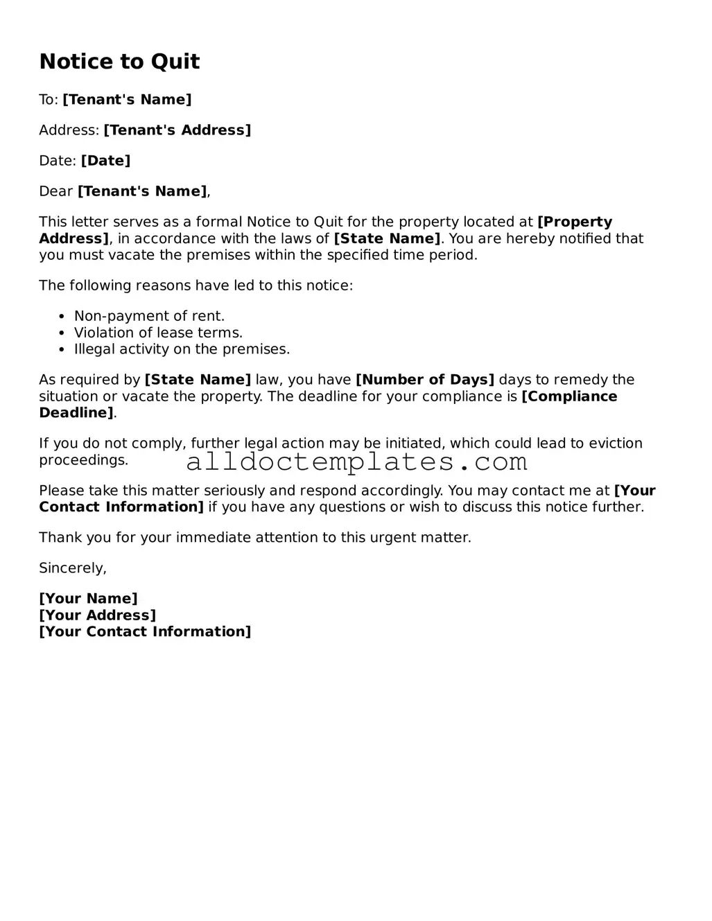 Valid Notice to Quit Template