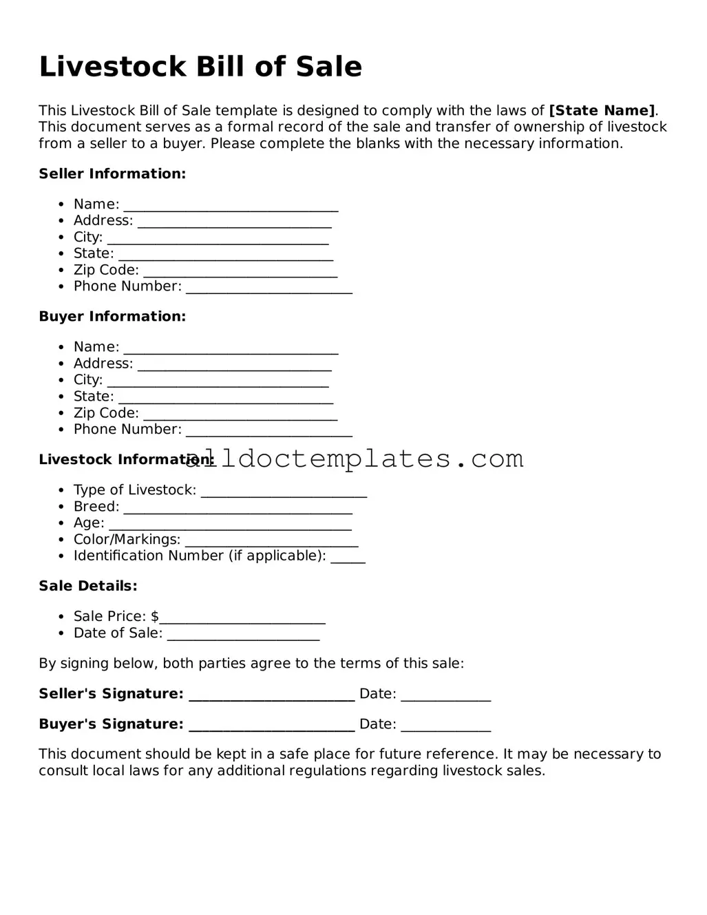 Valid Livestock Bill of Sale Template
